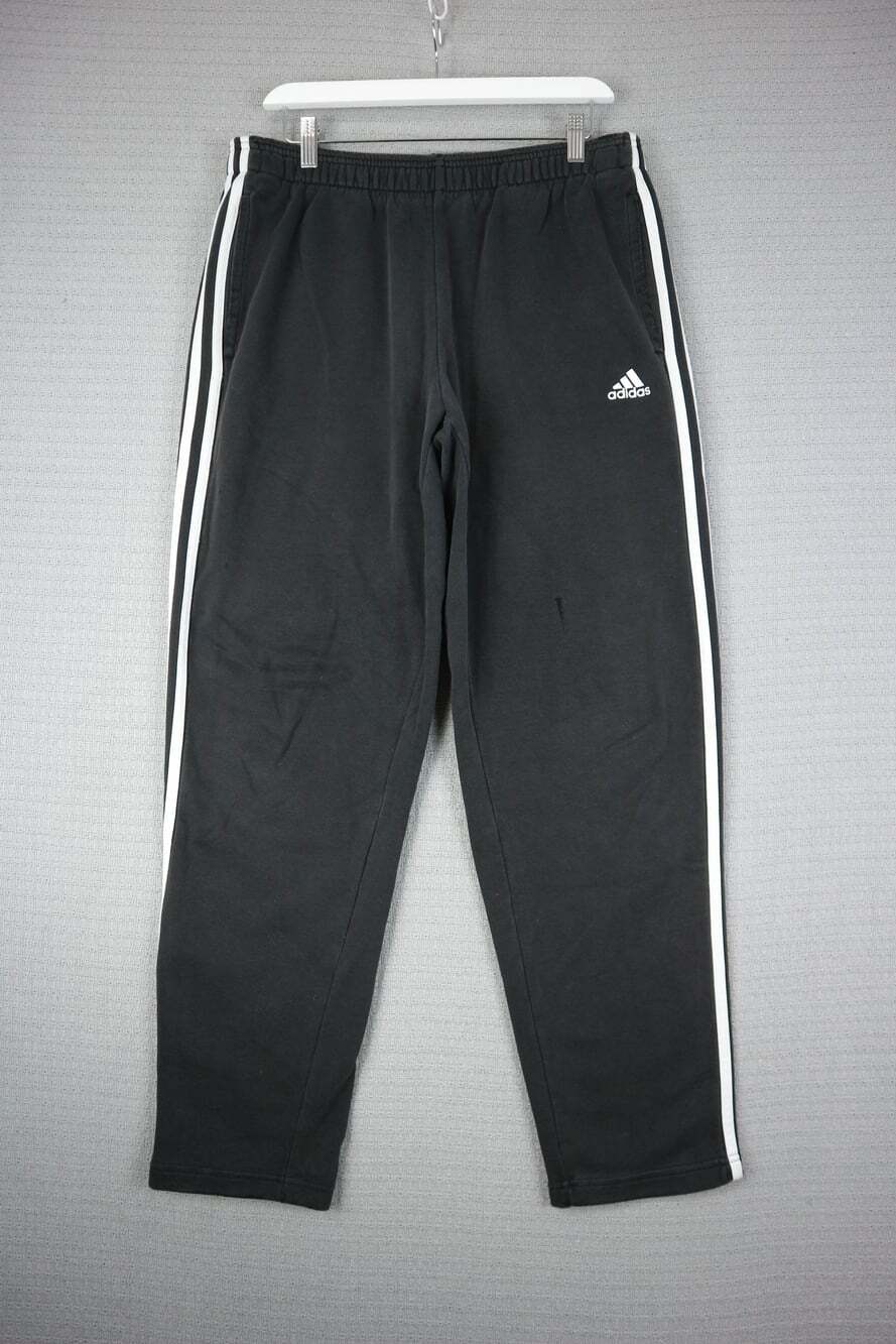 Adidas Black 3-Stripes Fleece Track Sweatpants Straight Leg 32W